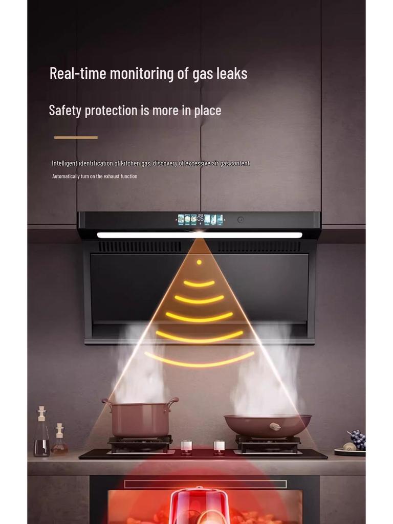 Haotaitai High-Suction Kitchen Range Hood with Automatic Cleaning, 7-Shaped Top, and Side Double Suction for Apartments