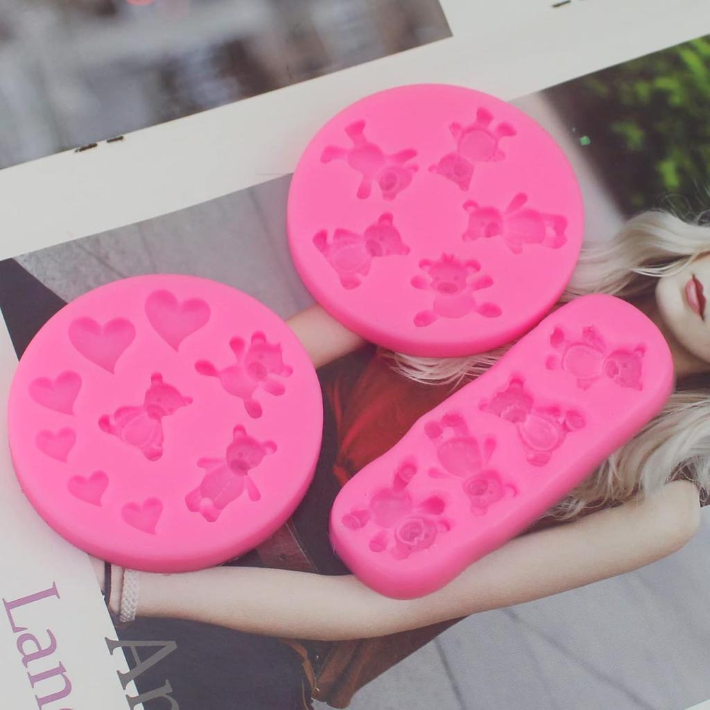 3 Pieces Bear Silicone Mold Valentine’s Day Fondant Mold Cute Bear Chocolate Fondant Mold for Chocolate Candy Gum Paste Crafting Polymer Clay Cake