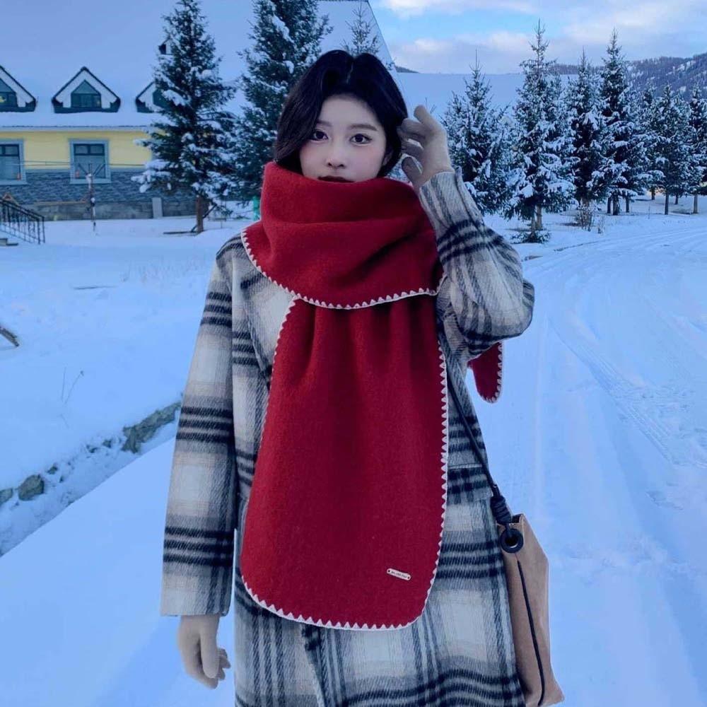 Polyester Long Thickened Neckscarf Soft Women Warmer Scarf Large Lock Edge Winter Scarf  Couple