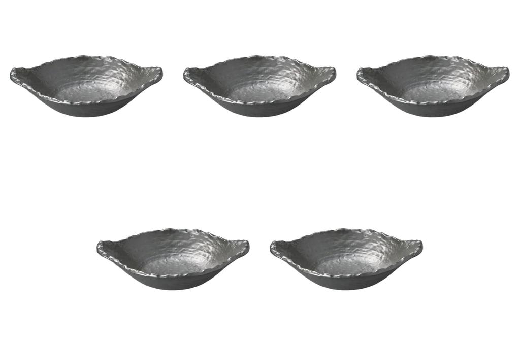 Set of 5 Black Irregular Shape Shallow Pots X 22 X 7 Banko Ware Earthenware Pots for Direct Fire Setomonohonpo [28 Cm] Use,