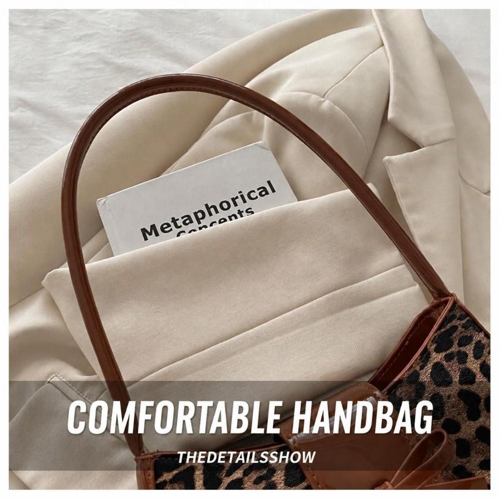 Versatile Large Capacity Underarm Bag Leopard Print Bowknot Design Handbag PU Leather Minimalist Armpit Bag Casual Wear