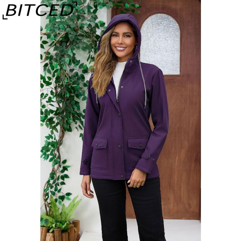 BITCED Women's Spring/Autumn Hooded Trench Coat with Fleece Lining and Water-Repellent Finish Long-Sleeved Zip-Up Cardigan