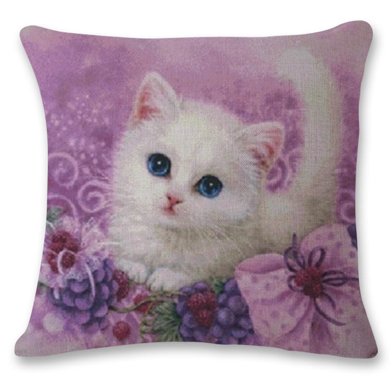 Creative Hand Painted Cat Print Polyester Pillowcase Home Car Cushion Pillow Sofa