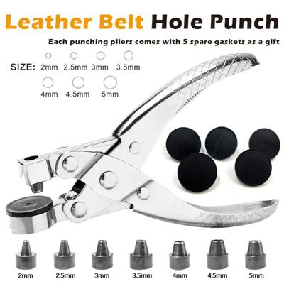 Perforatrice de Trou en Cuir en Acier au Carbone Portable Sept Trous Trou Rond Perforatrice de Ceinture Pinces Manuelles à Perforer Outil pour Artisanat