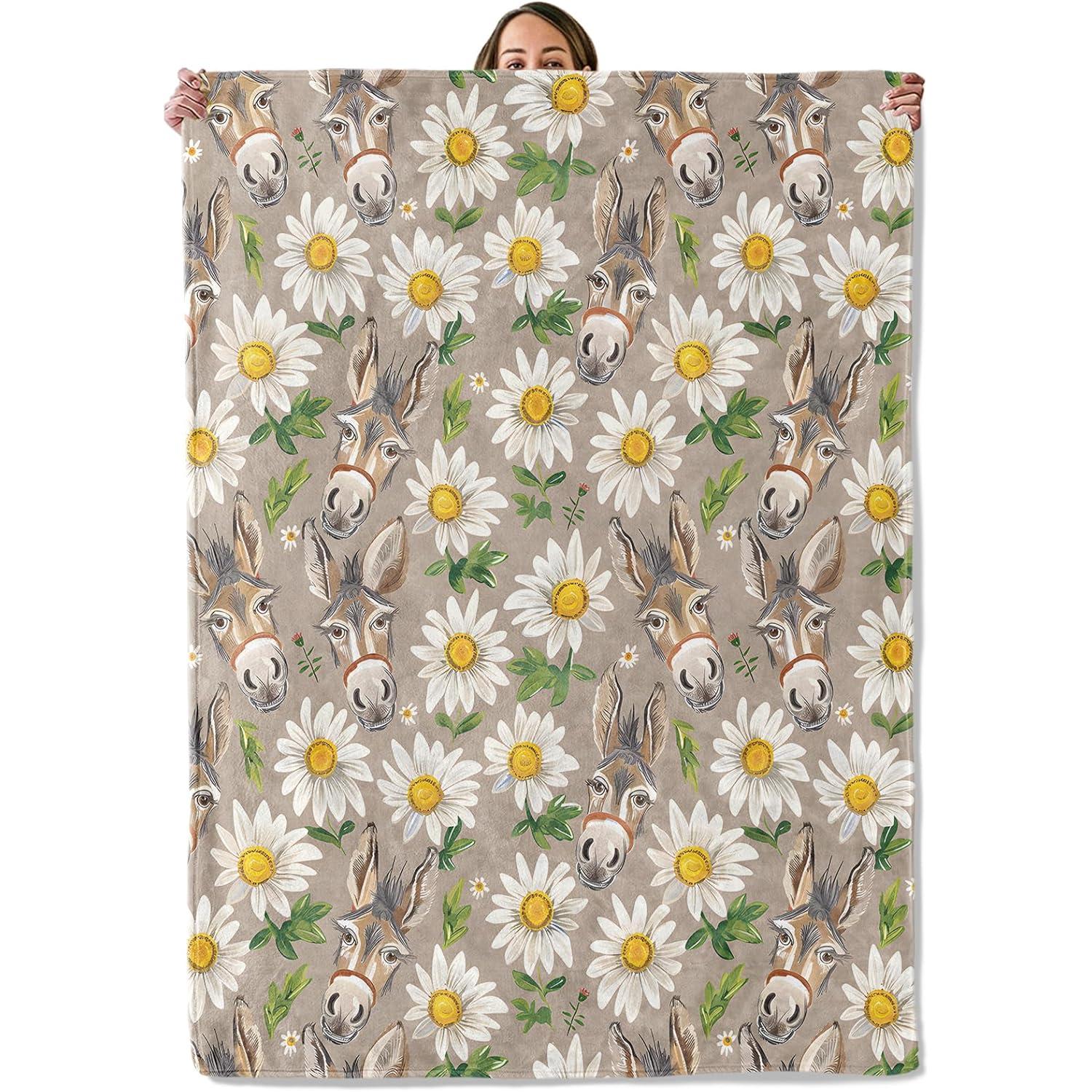 Donkey Gifts, Donkey and Daisy Blanket for Adults Women Kids,Cozy Fuzzy Warm Soft Throw Blankets for Bedroom, Camping 75x90cm