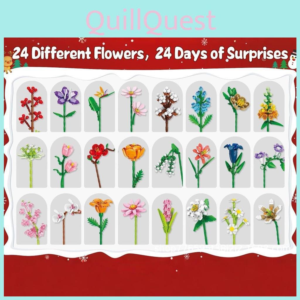 Calendario dell'Avvento Conto alla Rovescia di Natale a Mazzo di Fiori, Scatola Cieca, Set di Blocchi con Divertimento Fai-da-Te per la Decorazione delle Feste in Casa