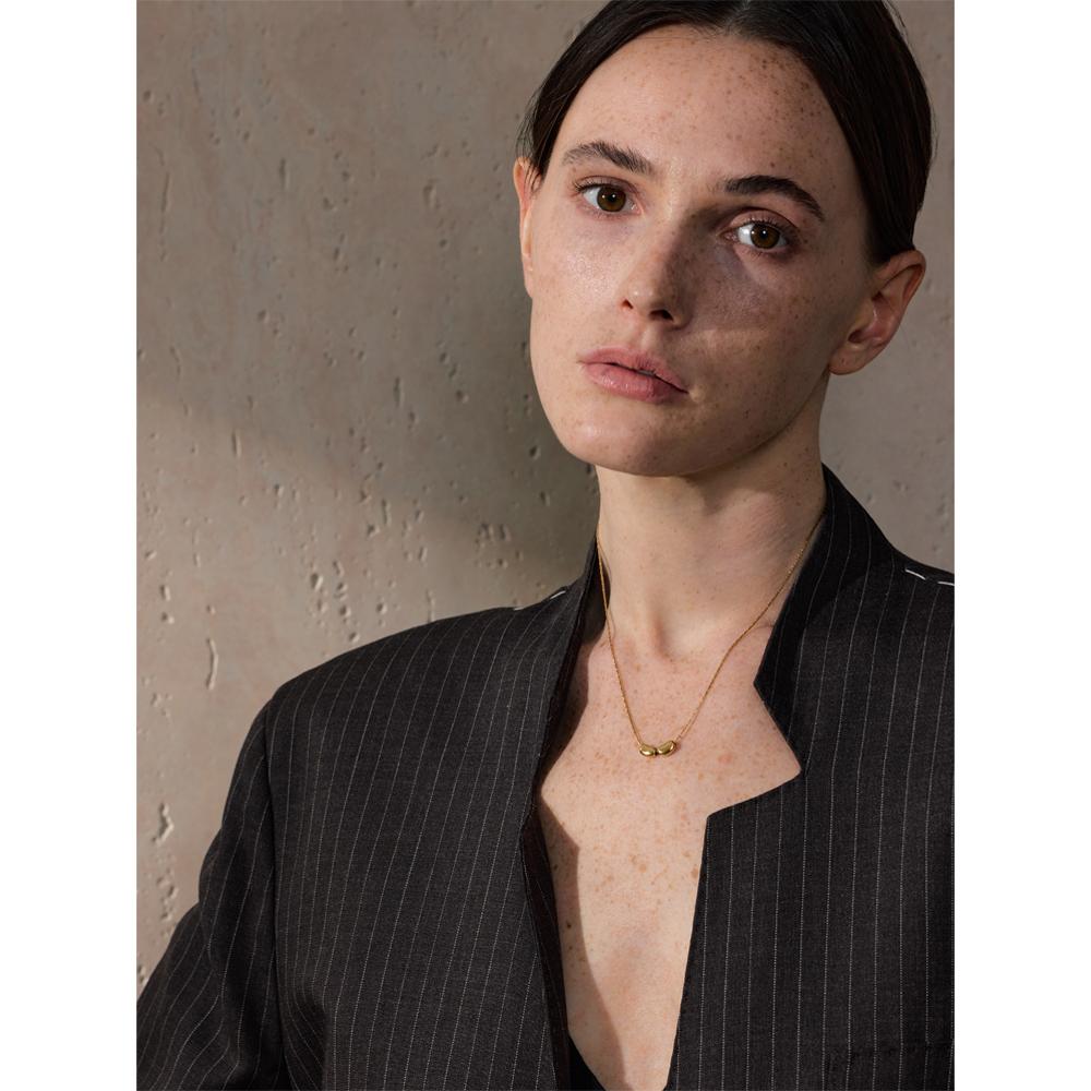 Yhpup 316L Stainless Steel Casting Metal Golden Bean Removable Pendant Necklace PVD Waterproof Office Lady Daily Jewelry Gift