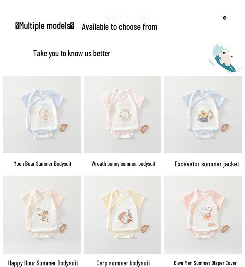Newborn Baby Cotton Short Sleeve Romper - Triangle Crawling Suit, Lightweight, Snap Crotch, Class A.