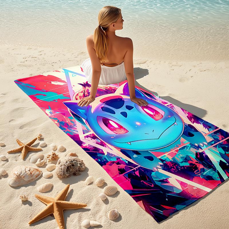 Beach Towel with Pokémon Bulbasaur Pattern - soft,absorbent,machine washable Lightweight&Modern,swimming,Travel Essentials
