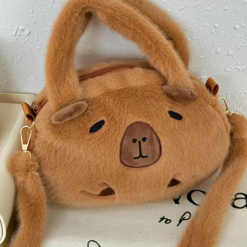 Capybara Plush Backpack Kawaii Capibara Plushie Shoulder Bag Cute Handbag Animal Student School Bag Fluffy Wallet Birthday Gift