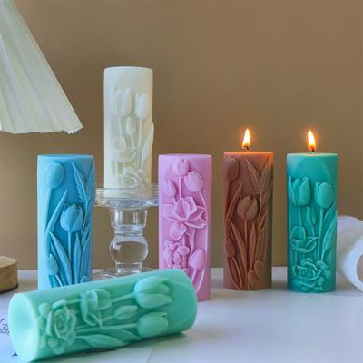 Flower Cylinder Candle Molds Castings Molds Epoxy Resin Molds Flowers Pillar Silicone Moulds Ornament Plasters Molds