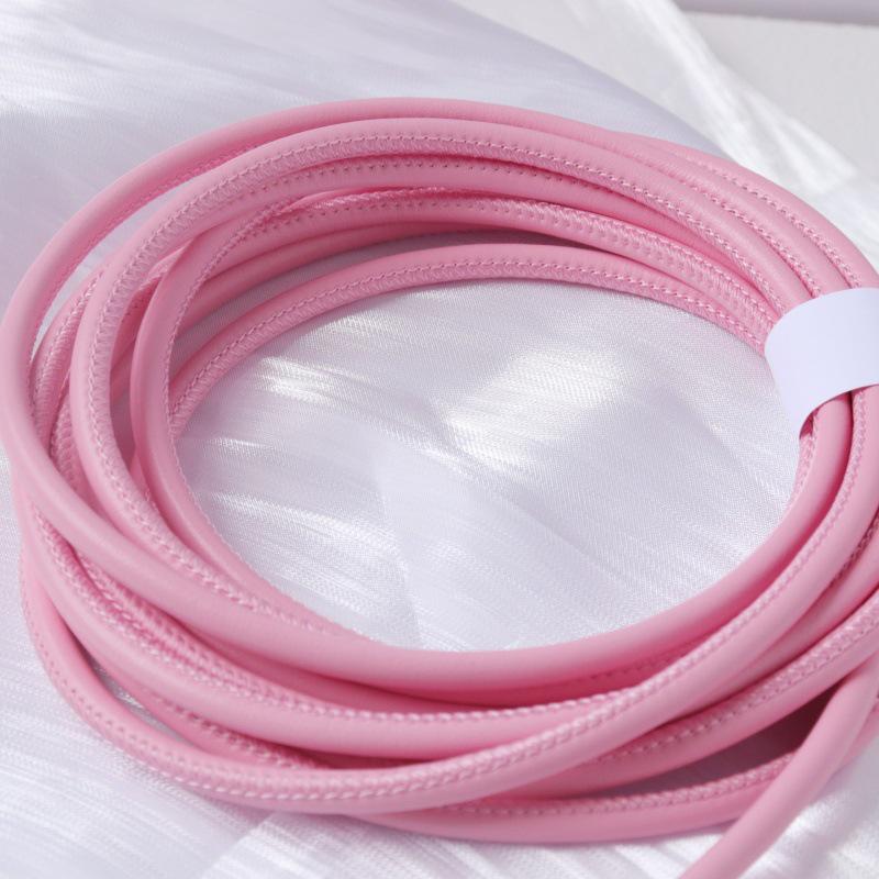 PU Leather Round Handle Strap with Lock Edge Stitching - DIY Traction Weaving Ornament E18