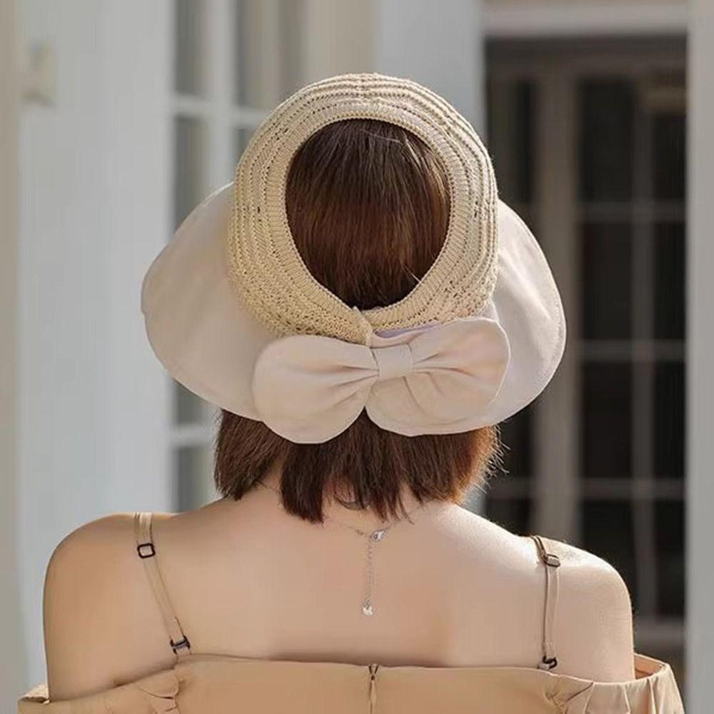 Anti-UV Knitted Bowknot Fisherman Hats Sunscreen Foldable Bucket Hat Panama Caps Basin Hats Unisex