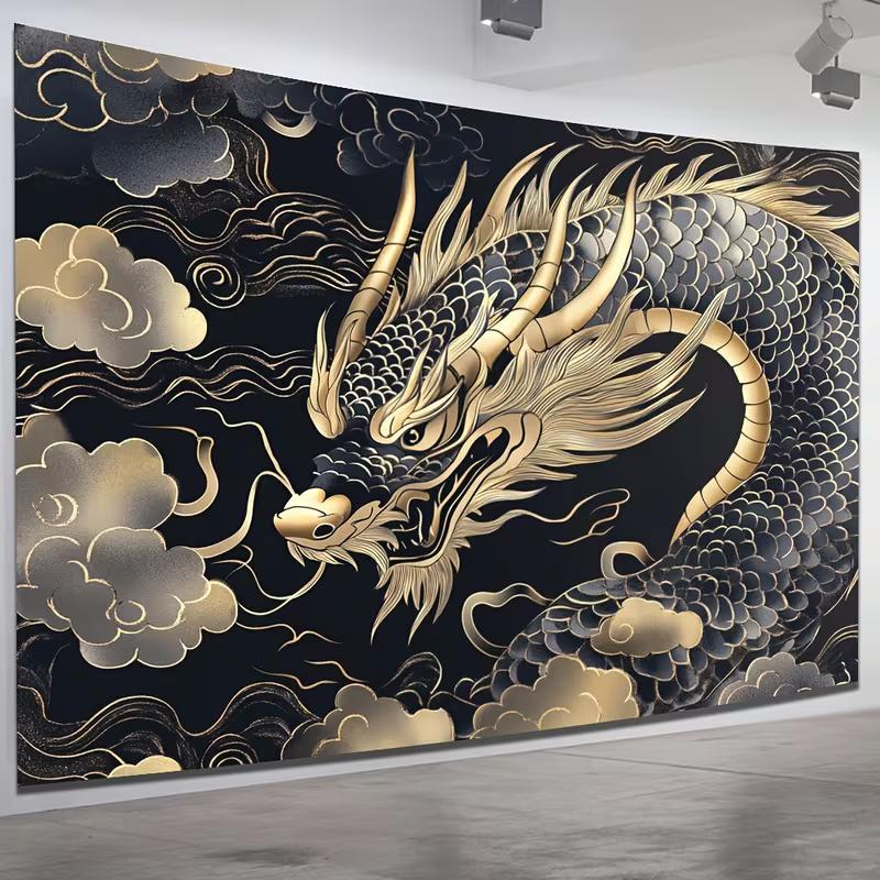 2D Luxury Gilded Cloud Dragon Background for Spring Festival, Birthday & Business Event Decoration 47.2x31.5inch/120*80cm