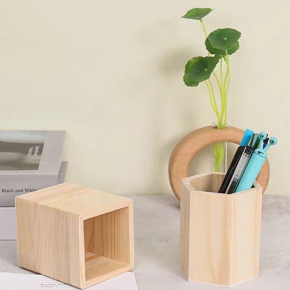 Stationery Pen Pencil Bag Organizer Pot Pencilcase Wooden Pen Holder Desktop Storage  Home Table