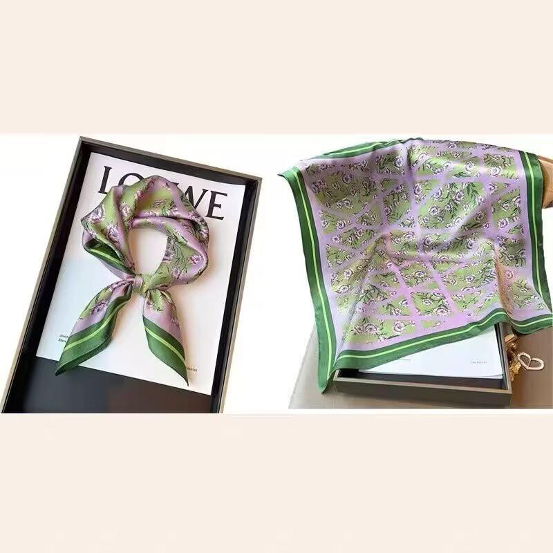 70x70cm Lightweight Cotton Silk Square Scarf With Boho Floral Print Breathable Neck Wrap Women