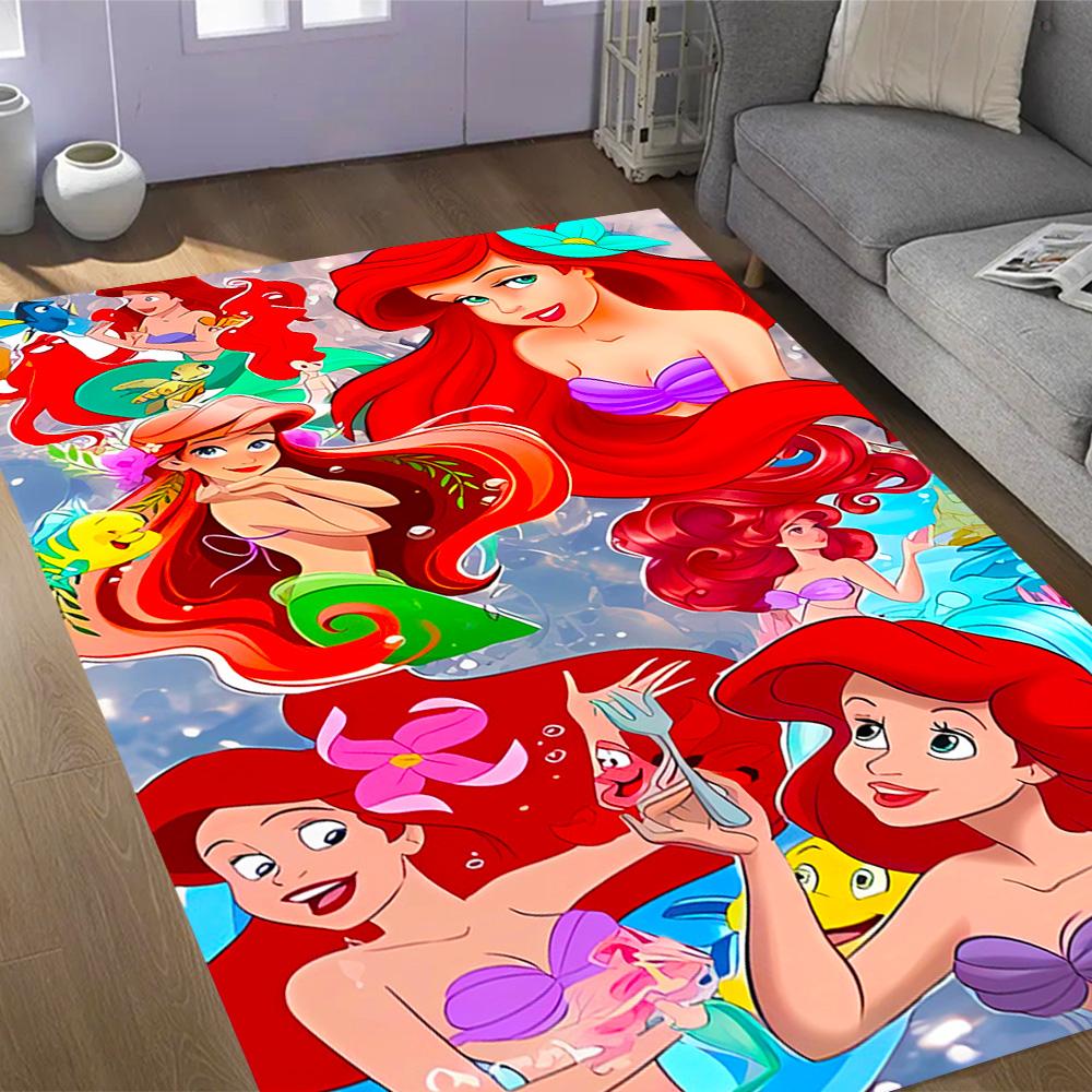 Underwater Mermaid Adventure Disney Cartoon Theme Anti-Slip Rug - Polyester, Home Decor, Suitable for Bedrooms, Living Rooms, Doorways, and Studios