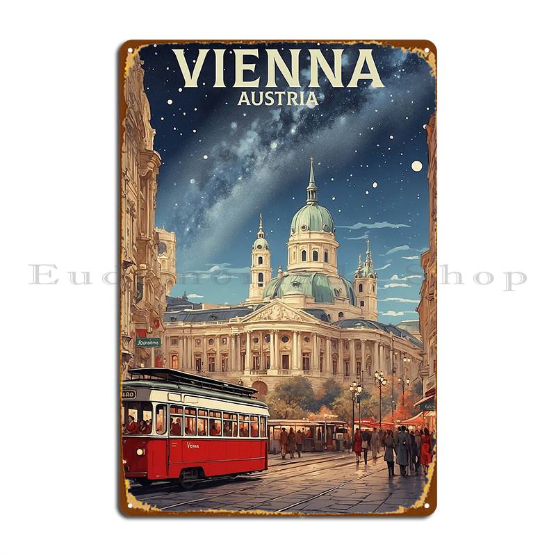 Vienna Austria Starry Night Vintage Travel Tourism Poster Metal Plaque Mural Cinema Printing Pub Club Tin Sign Poster 20x30cm(7.8x11.8inch)