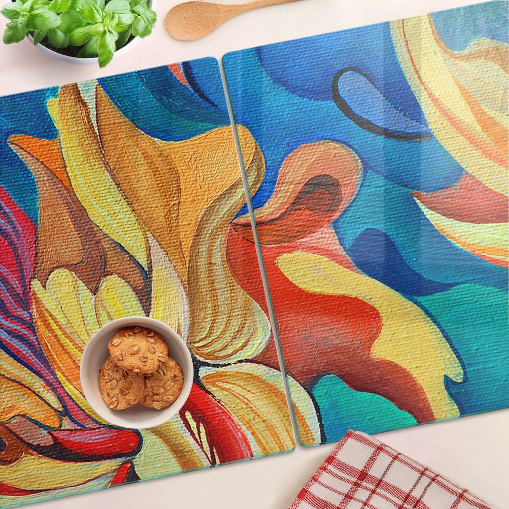 Durable and Stylish Glass Boards with an Abstract Flower Pattern 2x40x52 cm