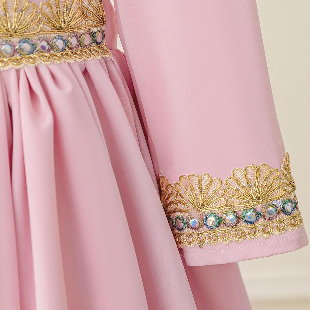 Middle Eastern Embroidered Long Sleeve Muslim Evening Gown for Festivals
