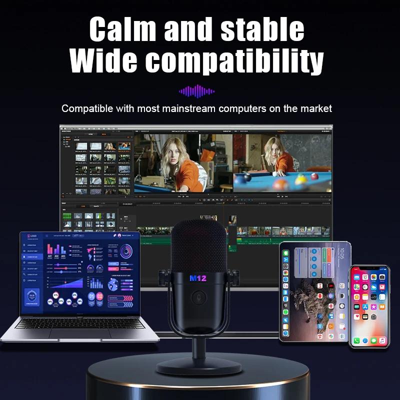 M12 USB Condenser Desktop Microphone For PC Computer Mobile Phone Singing Gaming Streaming Podcasting Recording Mic