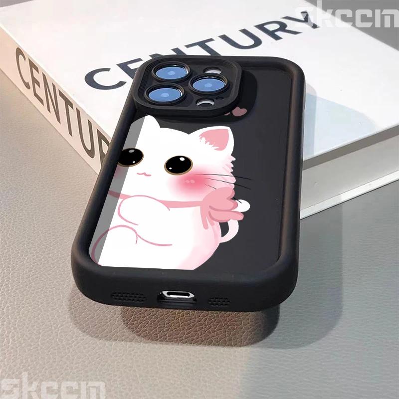 Cute Cartoon Black White Cat Phone Case For iPhone 16 Pro Max 15 14 13 12 11 XS XR X 8 7 15 Plus Shockproof Soft Silicone Cover