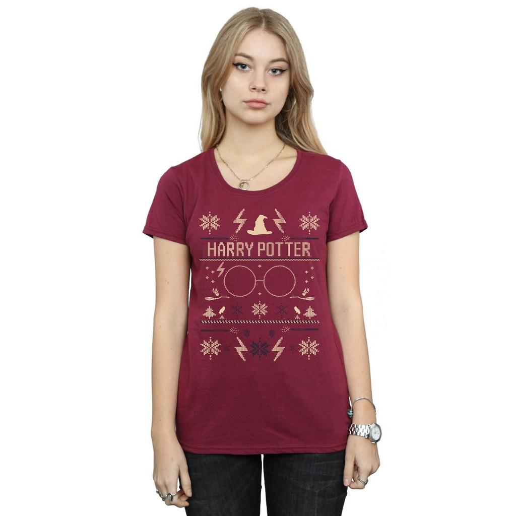 HARRY POTTER Womens/Ladies Christmas Pattern Cotton T-Shirt