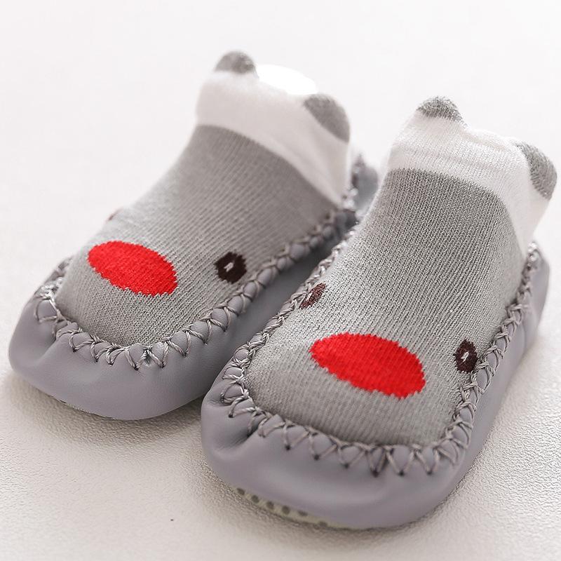 Fox Style Non-Slip Leather-Soled Toddler Floor Socks - Soft Baby Cartoon Shoe Socks