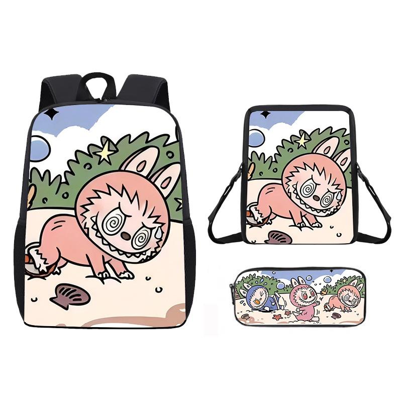 School Bag New Printing Three-piece Set Cartoon Rabbit Student Backpack Satchel Pencil Case Boys and Girls