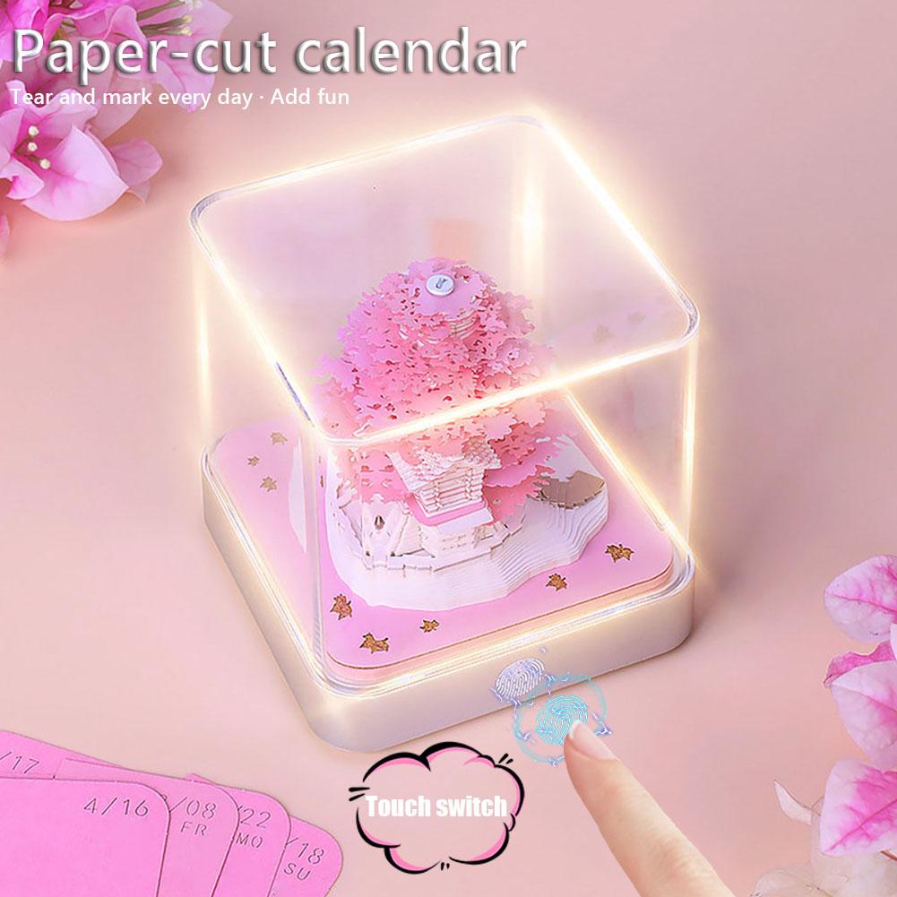 2026 3D Papierkunst Kalender mit Lichtern Schreibtischkalender Kunstkalender Skulptur für Weihnachten Einweihung Desktop-Dekoration