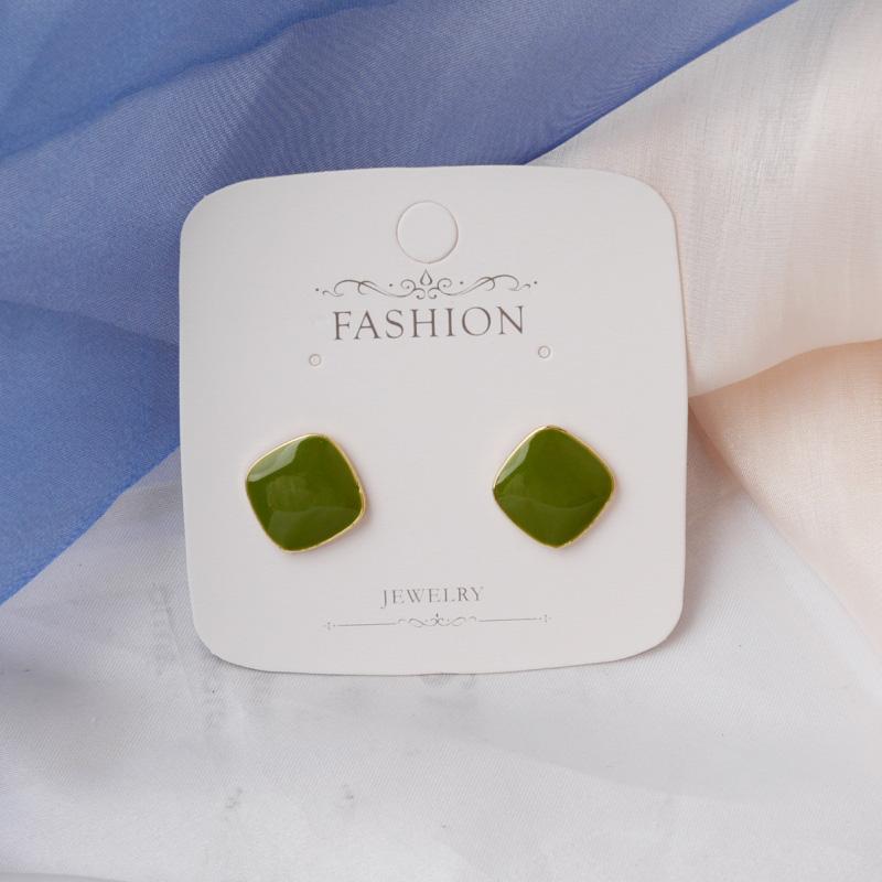

Green Square Stud Earrings for Women Korean Enamel Sweet Small Earrings Girls Lovely Earrings Simple Design Fashion Zircon