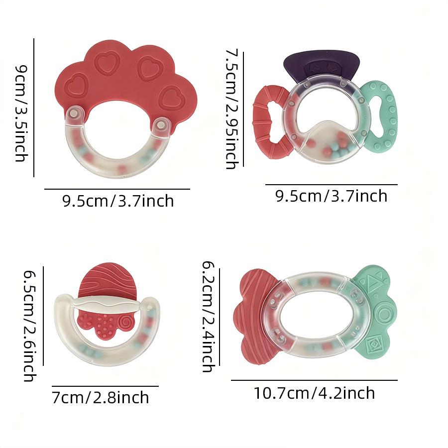 4-Piece Newborn Teether Toy Set with Holder & Storage Case
