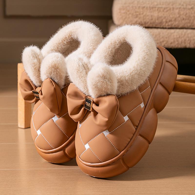 

2025 new Shiqiu cotton shoes wear fashionable bow thick-soled non-slip waterproof velvet warm cotton shoes 40-41 коричневий