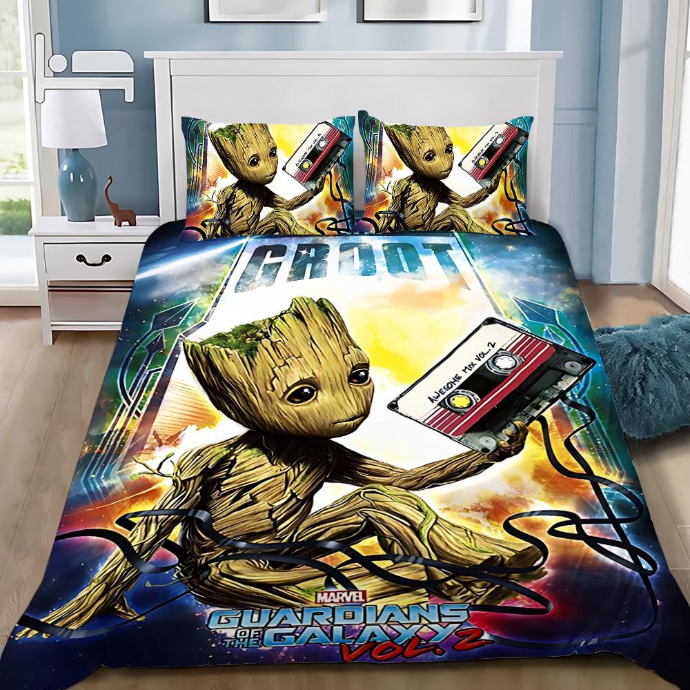 Cute Groot Duvet Cover Pillowcase 2/3pcs Bedding Set Adult Boy Girl Bedroom Decoration Children Gift Single Double Large Size