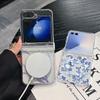 For Samsung Z Flip 7 6 5 4 Case Magnetic For Magsafe Blue and White Flowers Hinged Hard PC Folding Cover For Galaxy Z Flip7 Flip6 Flip5