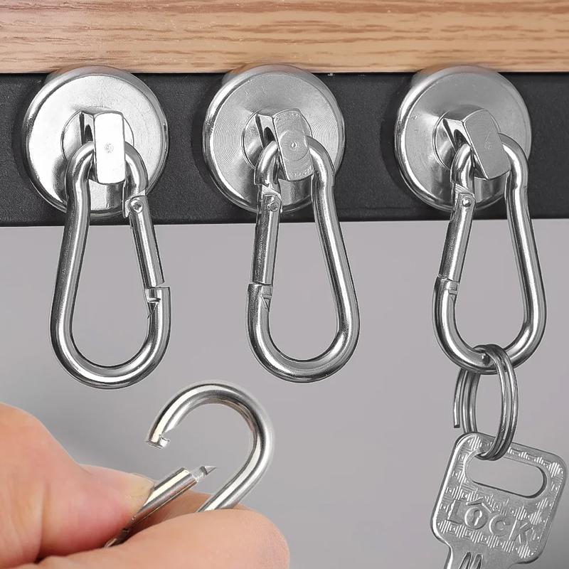 Strong Magnetic Hooks Heavy Duty Neodymium Magnet Hooks With Swivel Carabiner Hook Bathroom Kitchen Hanging Hanger Key Storage