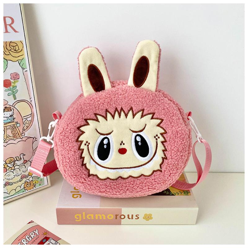 2025 New Popular Bubble Mart Oblique Span Bag Large Capacity Soft Touch Short Plush Children Shoulder Bags Ugly Cute Cartoon Kid Storage Crossbody Bag