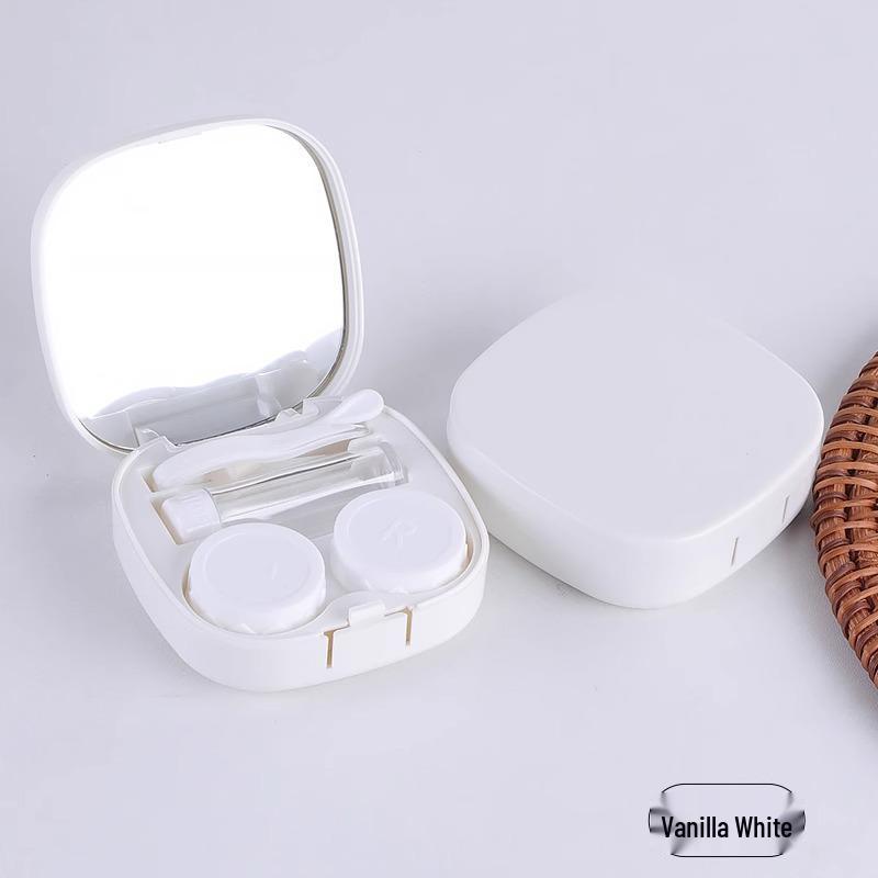 Compact Minimalist Contact Lens Case with Mirror - Leak-proof, Double-Compartment Storage