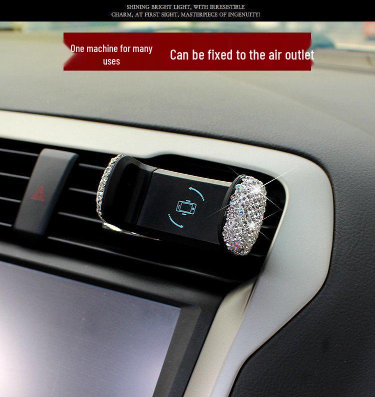 Diamond-Studded Car Phone Holder: Air Vent & Suction Cup, Universal Multifunctional Mount for Women