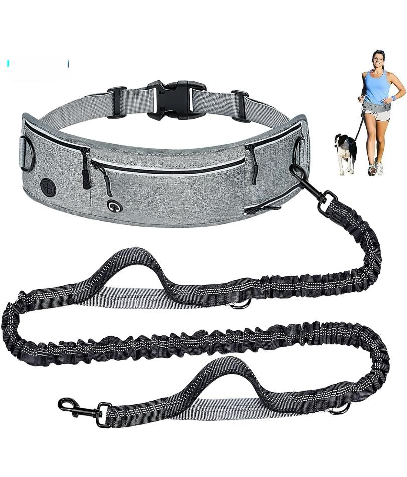 Waist Dog Hands Free Dogs Leash, Waist Running Leash with Zipper, Walking Pouch for Dog Walking, Reflective Dual Padded Handles