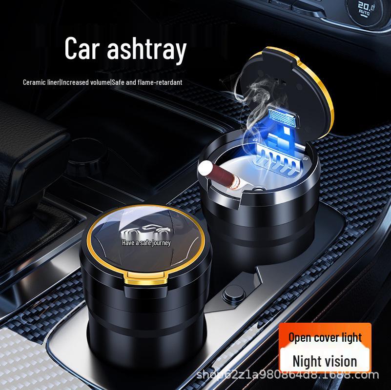High-End Ceramic Flip-Top Car Ashtray: Dual-Use Anti-Fly Ash Accessory for Car and Home