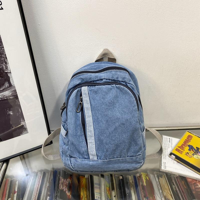 Washed Denim Literary Small Backpack Female Fashion Student Schoolbag Simple Canvas Travel Small Backpack Female