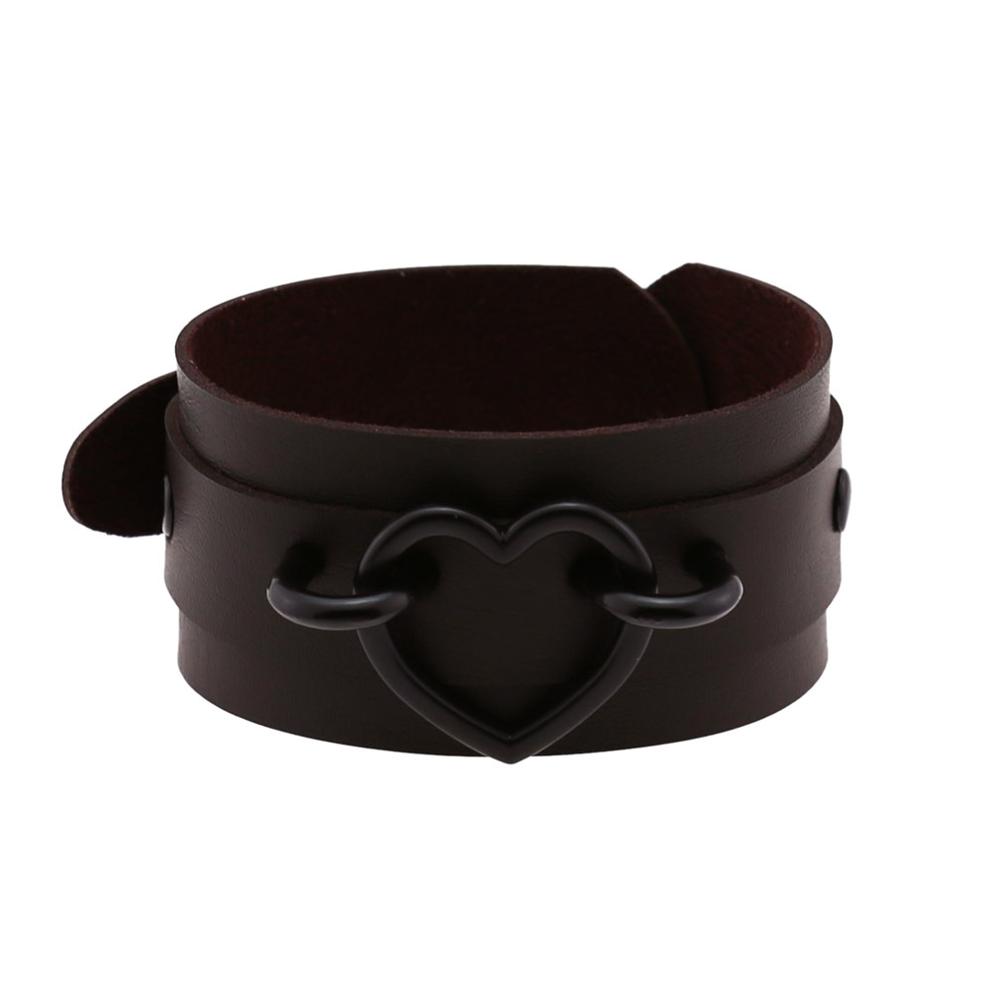 Braccialetti punk a forma di cuore tutto nero donna uomo Braccialetto da polso in pelle Bracciale a manica gioielli goth gotico emo bracciali da braccio accessori cosplay