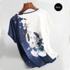 New Women Silk Satin Blouses Plus Size Batwing Sleeve Vintage Print Floral Blouse Ladies Casual Short Sleeve Tops