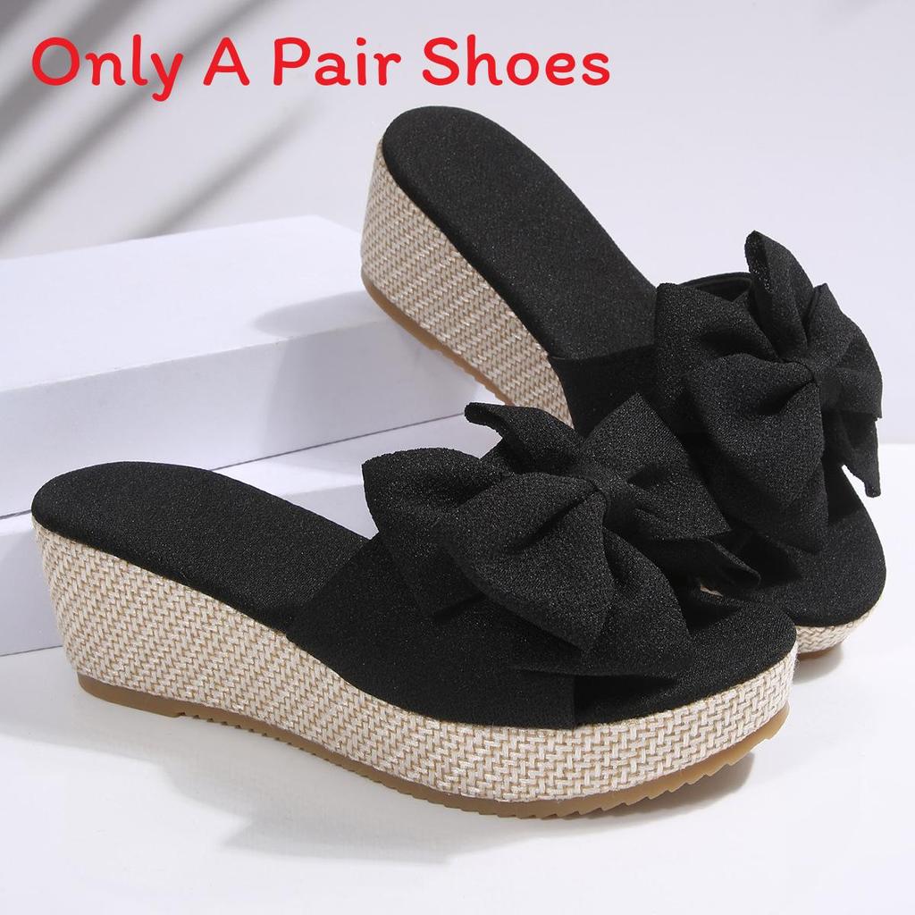 Summer Butterfly Bow Platform Slides With Rubber Sole For Womens Casual Comfort