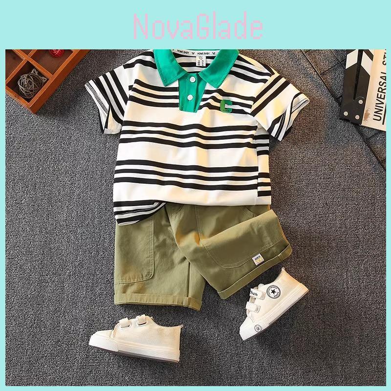 Trendy Summer Boys Polo Shirt Set For Kids Stylish Short Sleeve Outfit For Boys