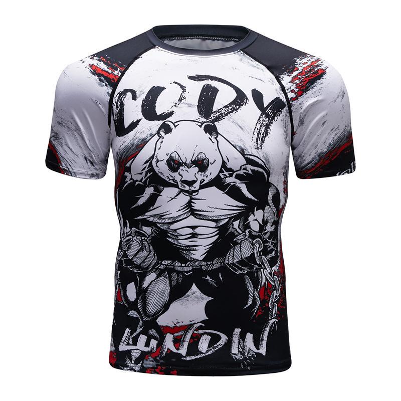 Nouveau Homme Manches Courtes Sport Chemise Homme Séchage Rapide MMA T-shirts Collants de Compression Homme Impressions 3D T-shirts Tops Salles de Sport Musculation Rashguard