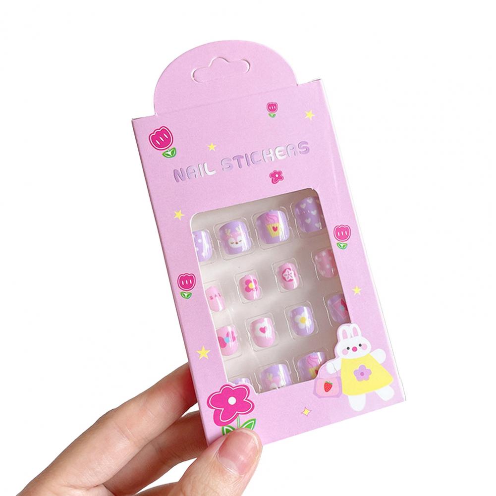 Kids Fake Nails Easy-to-apply Kids Nails Kawaii Kids Fake Nail Art Stickers Set Creative Diy Nail Kit for Fashionable Nail