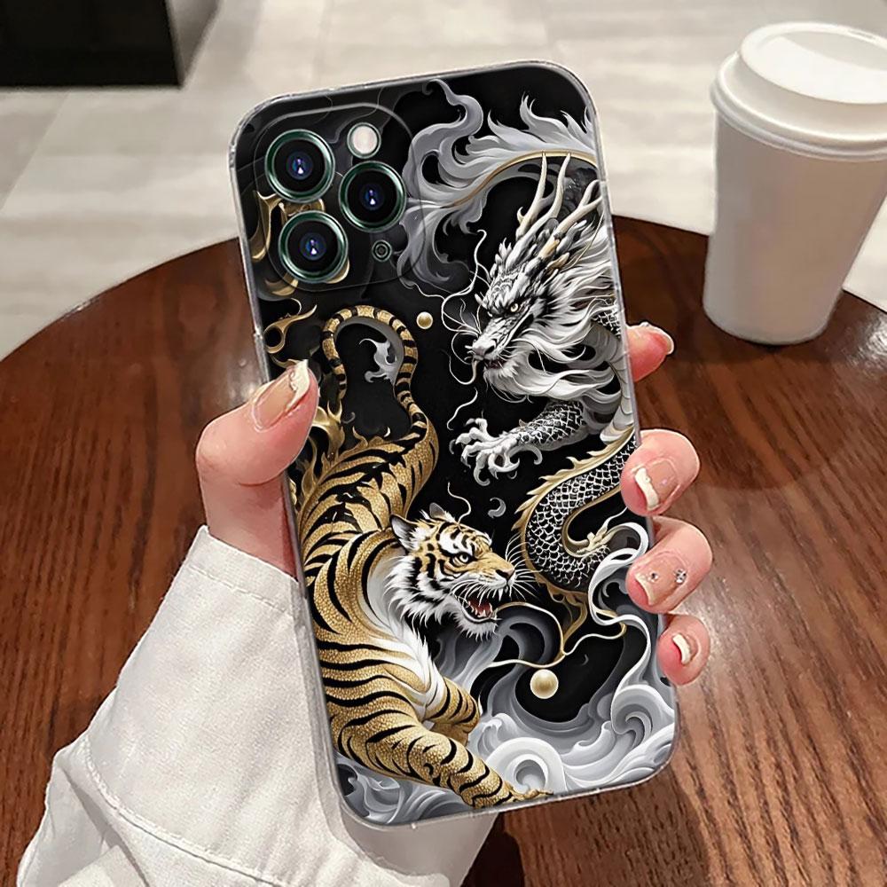 Cute Black White Dragon Transparent Case For Apple iPhone 17 16 15 14 13 12 11 Pro Max 16 Plus 16E 17Air 17Pro Phone Cover Funda