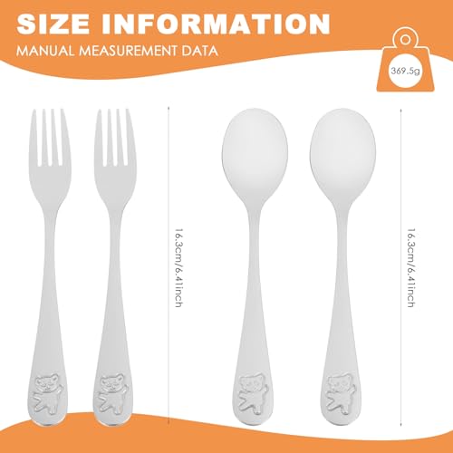 Dovhmoh 12-Piece Kids' Silverware Stainless Steel Child-Safe Dinnerware Set, Little Bear Children's Spoon and Fork Set for Toddlers
